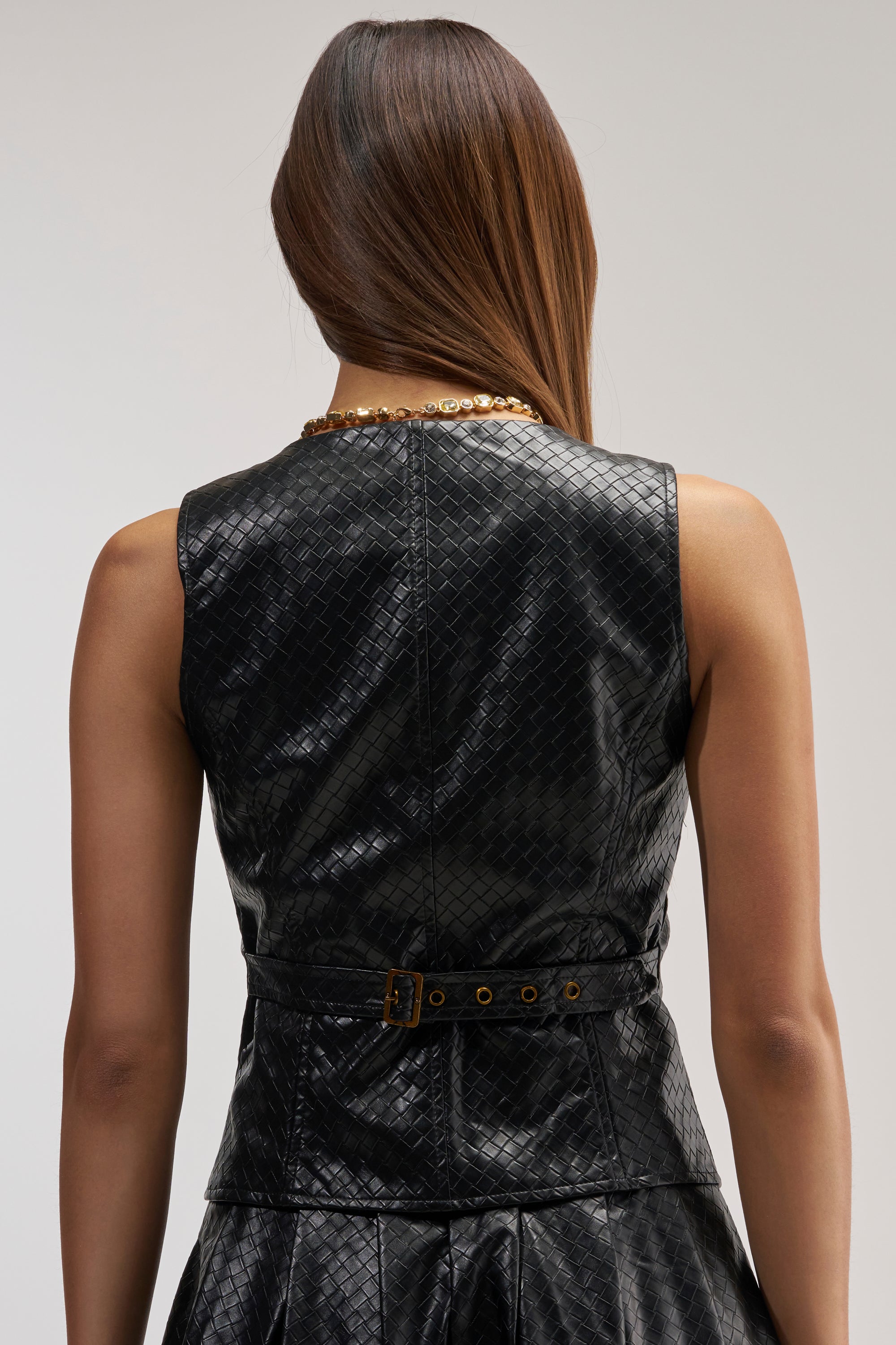 OFFICE BADDIE WOVEN PU VEST