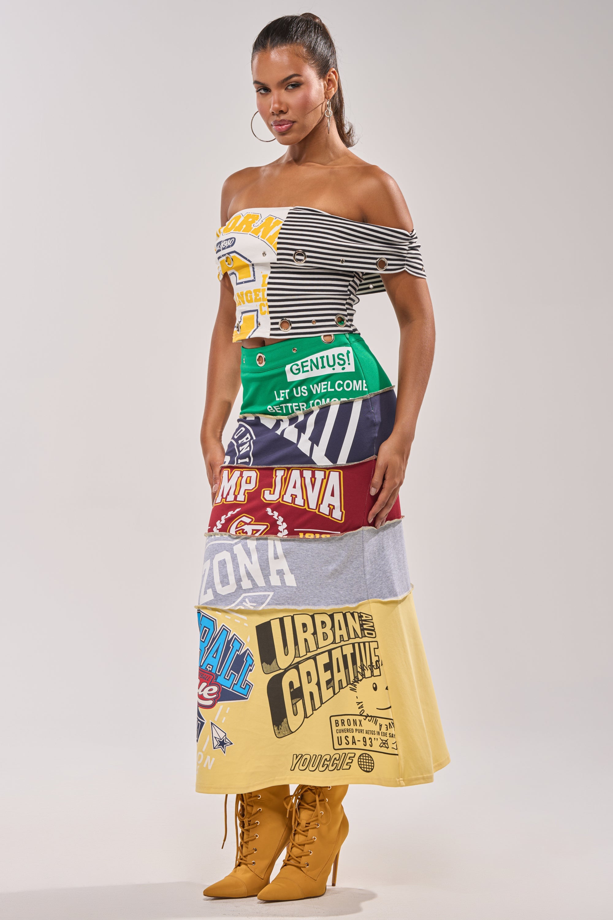 FULL RIDE OFF THE SHOULDER PATCHWORK TOP