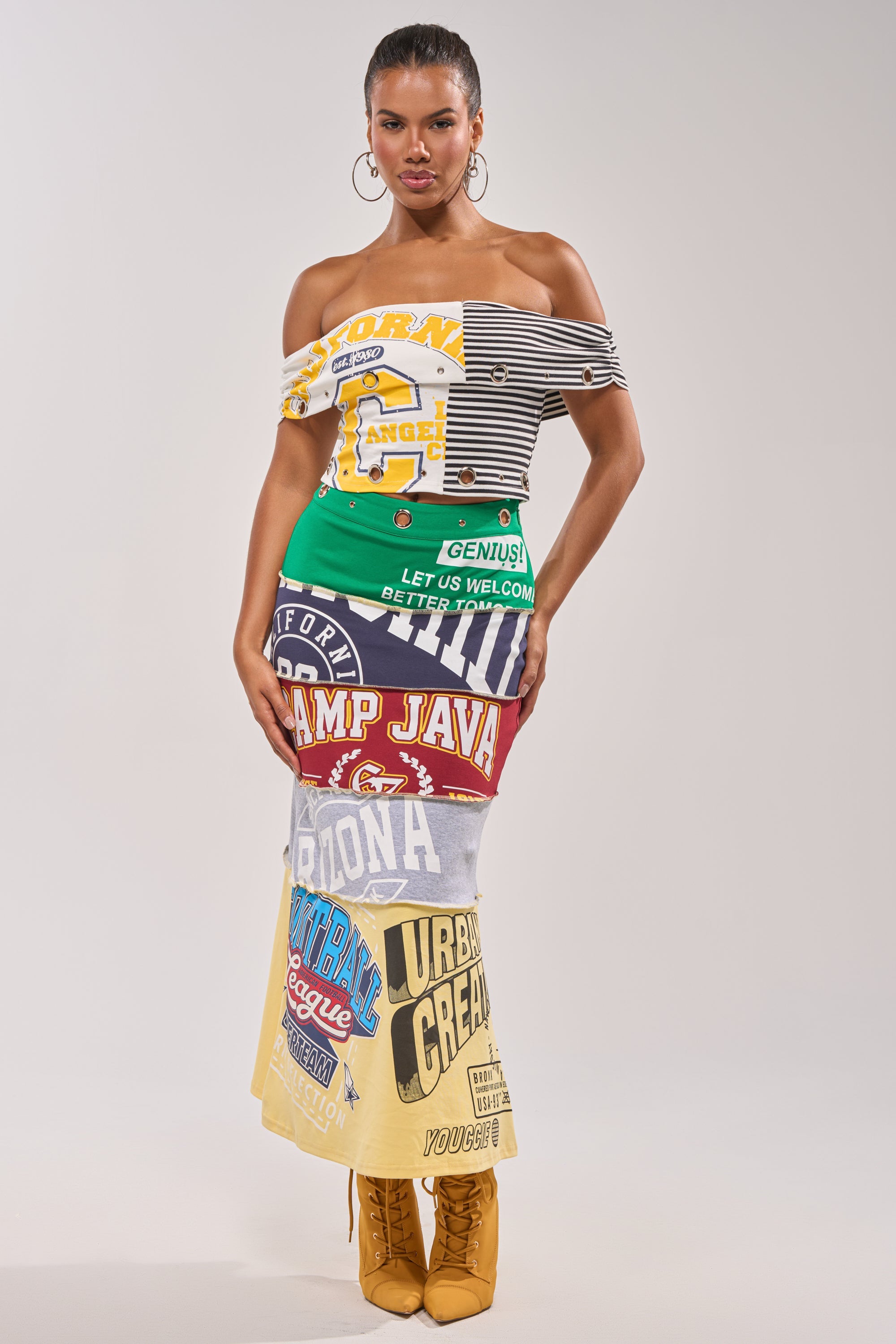 FULL RIDE OFF THE SHOULDER PATCHWORK TOP