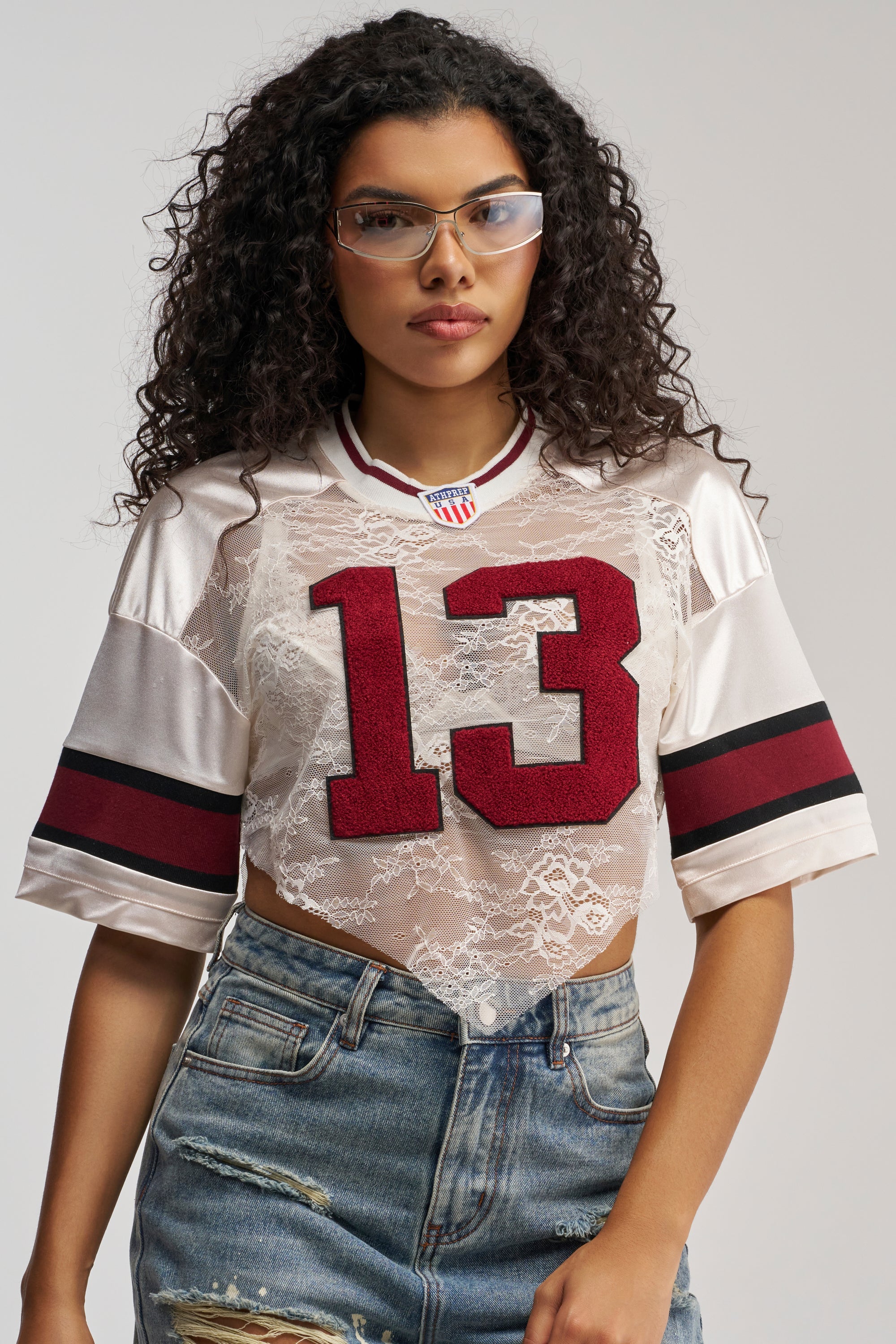 LUCKY LACE JERSEY TOP IN IVORY MULTI