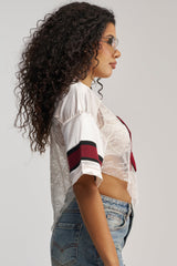 LUCKY LACE JERSEY TOP IN IVORY MULTI
