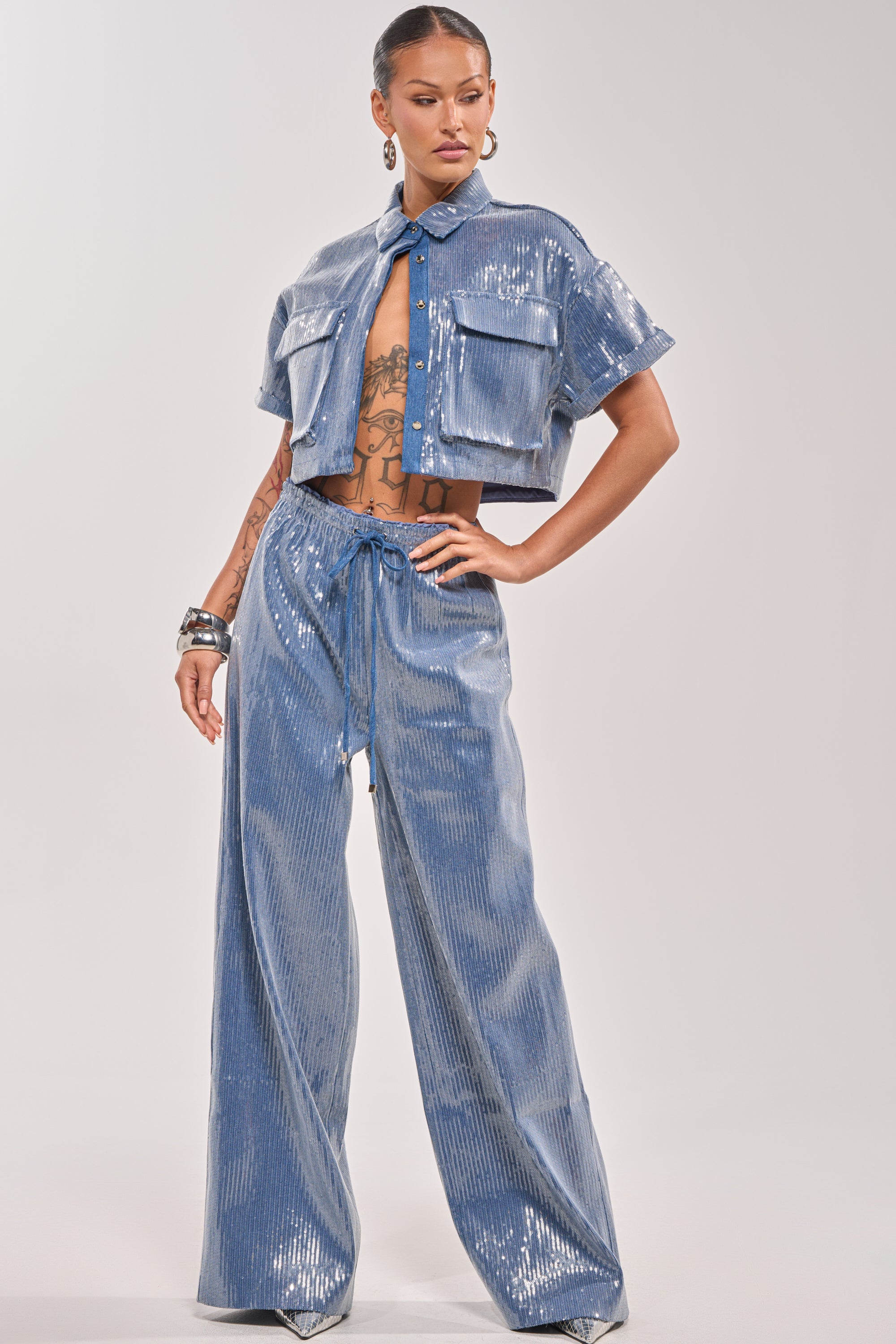 SHAKE IT GIRL SEQUIN WIDE LEG JOGGER