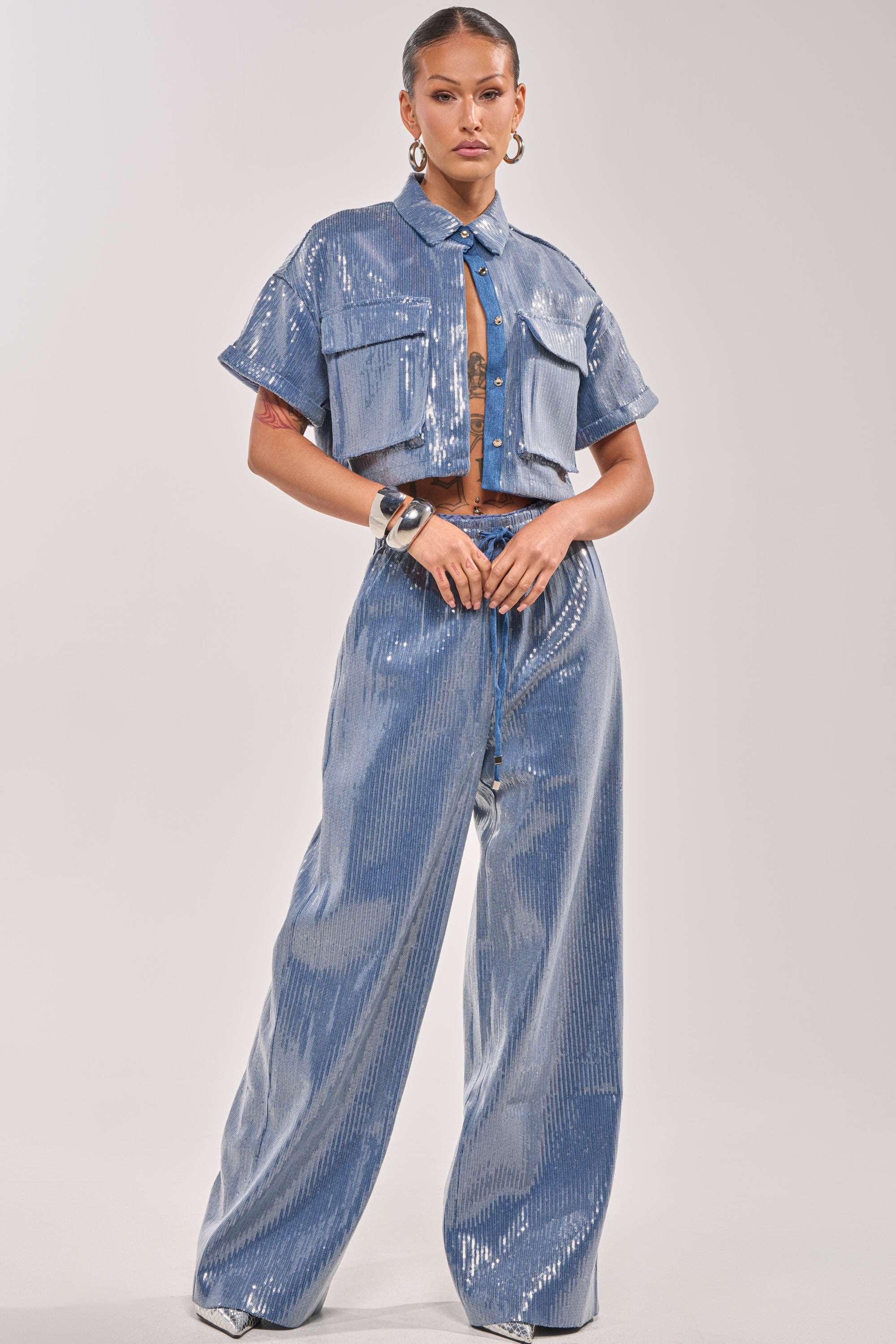 SHAKE IT GIRL SEQUIN WIDE LEG JOGGER