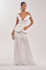 CALLED OUT SATIN PLEATED PALAZZO PANT IN WHITE