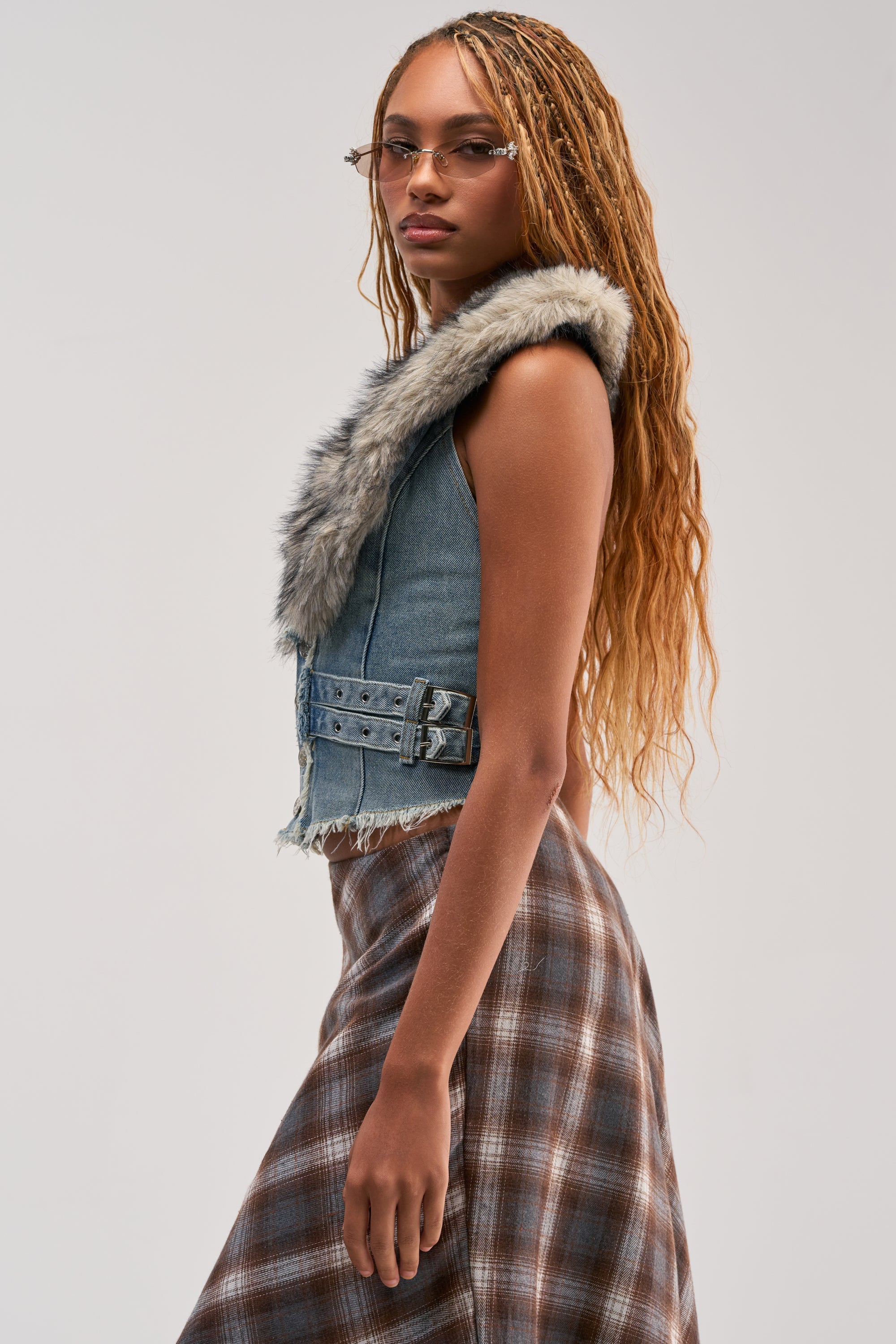 RAE FUR TRIM DENIM CORSET