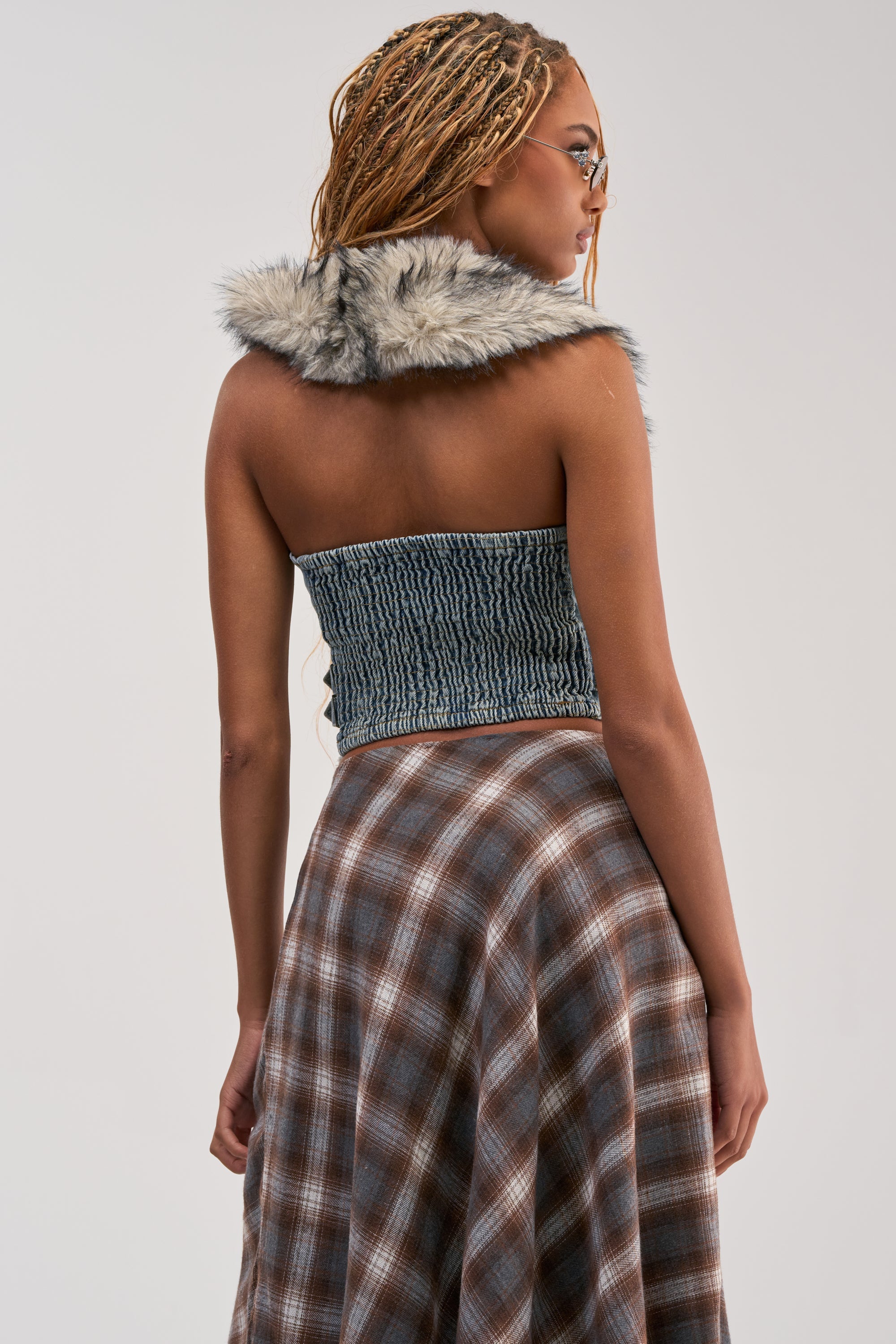 RAE FUR TRIM DENIM CORSET