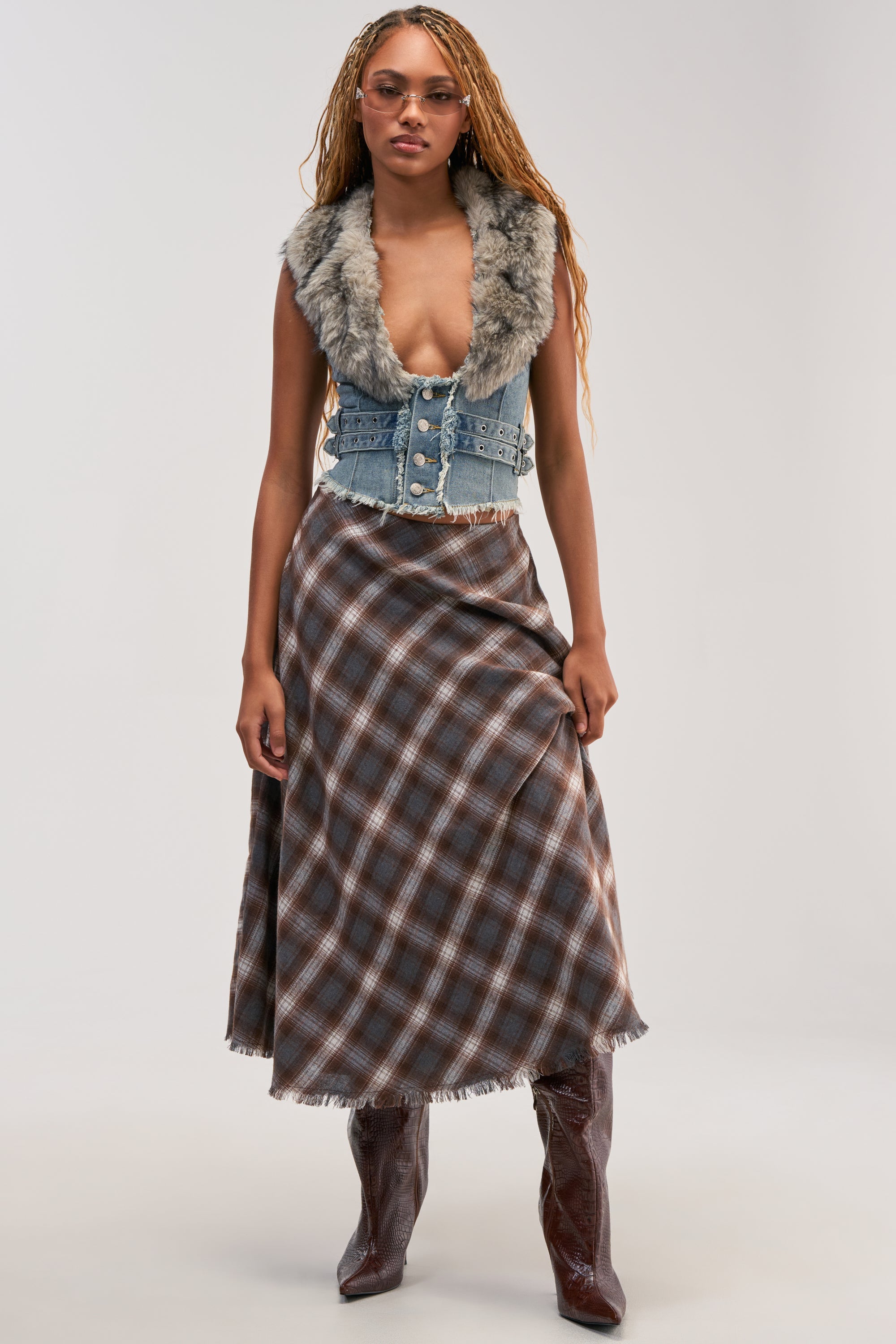RAE FUR TRIM DENIM CORSET