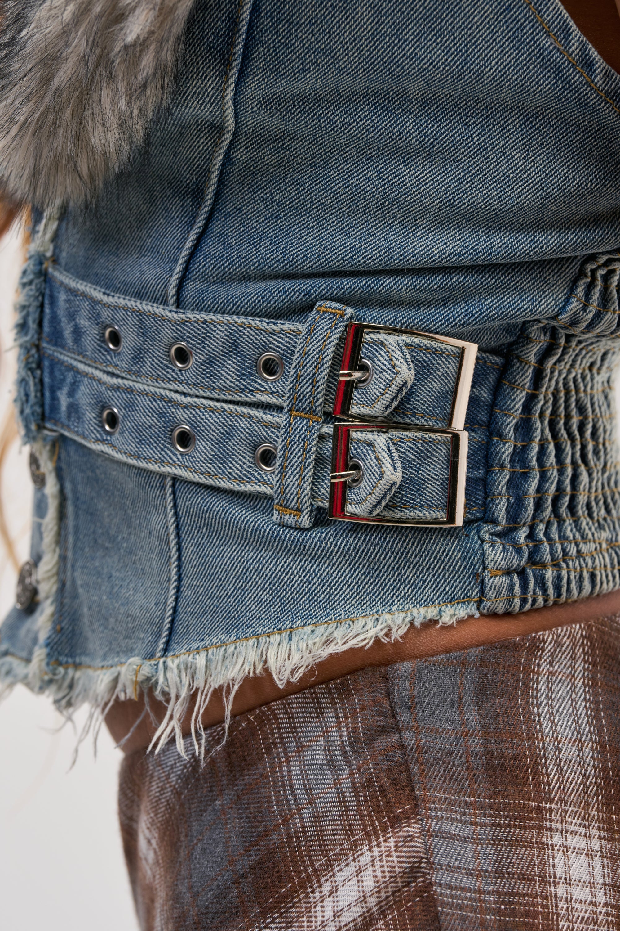 RAE FUR TRIM DENIM CORSET