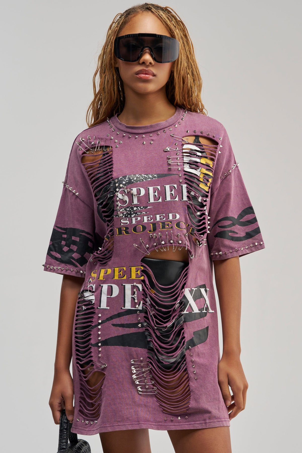 NEVER TOO MUCH DISTRESSED OVERSIZED TEE IN PLUM