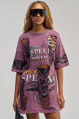 NEVER TOO MUCH DISTRESSED OVERSIZED TEE IN PLUM