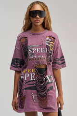 NEVER TOO MUCH DISTRESSED OVERSIZED TEE IN PLUM