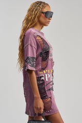 NEVER TOO MUCH DISTRESSED OVERSIZED TEE IN PLUM