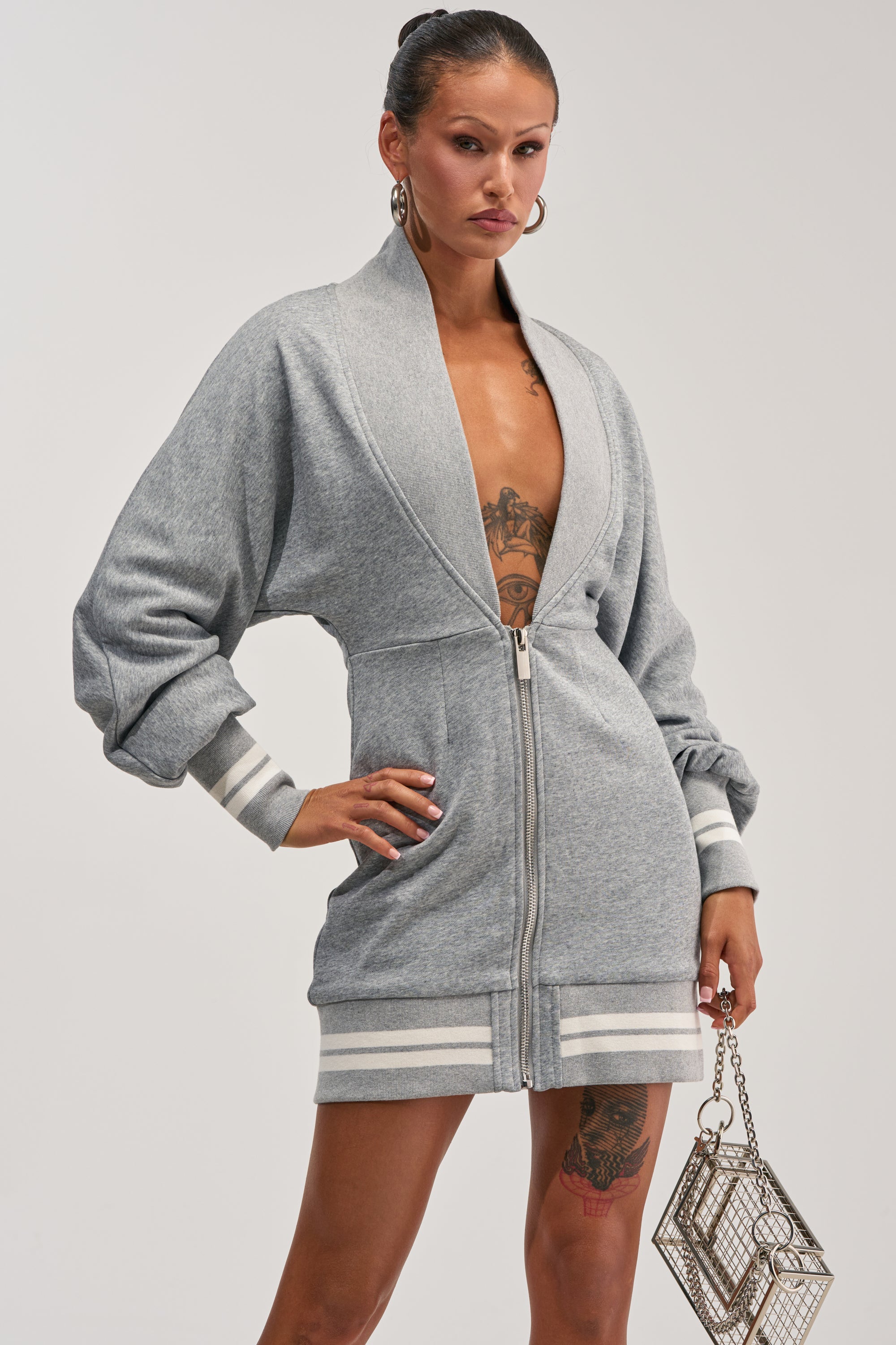 FAST LANE MINI DRESS IN HEATHER GREY