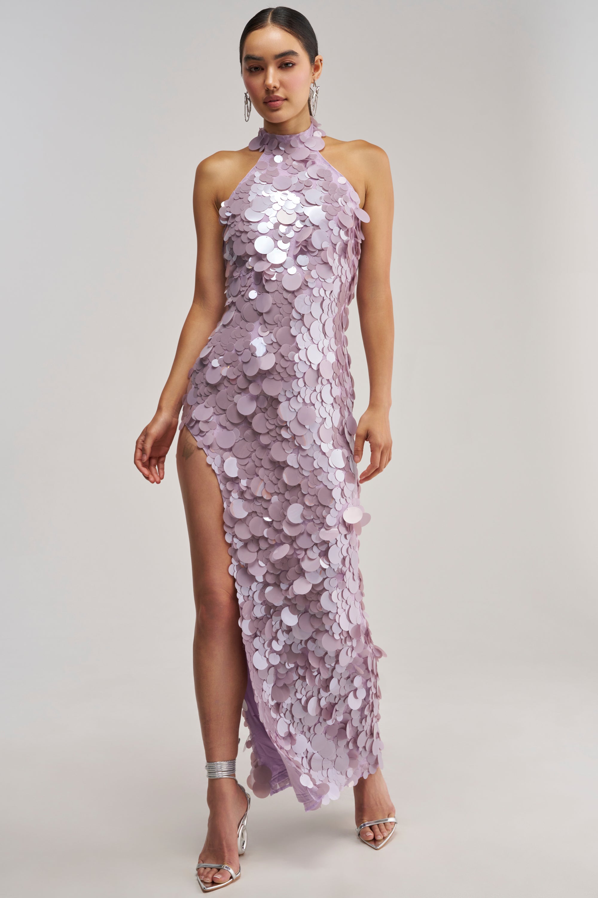FALL FOR YOU SEQUIN MAXI DRESS IN LILAC