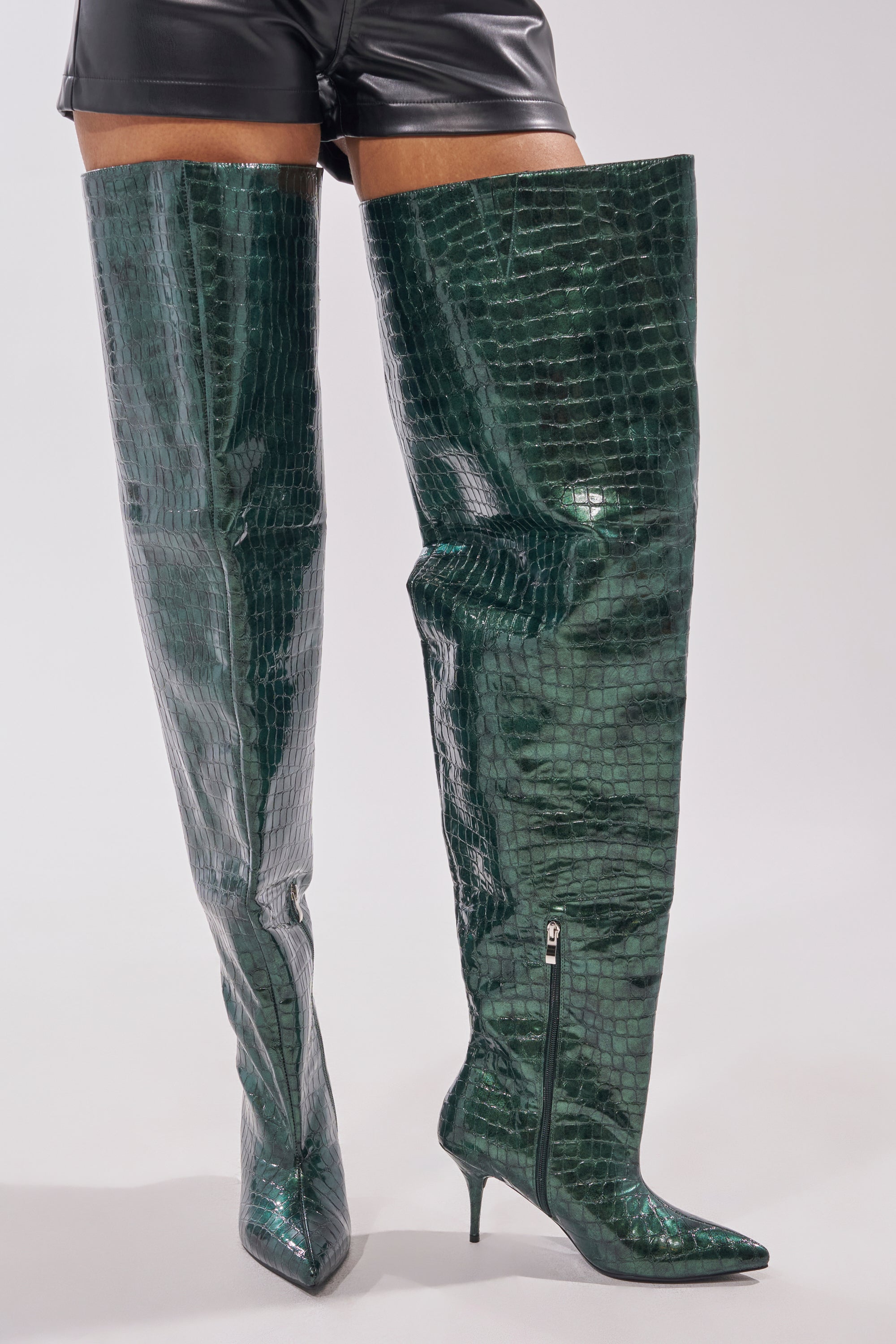 AZALEA WANG HALINA DARK GREEN CROC STILETTO BOOT