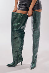 AZALEA WANG HALINA DARK GREEN CROC STILETTO BOOT