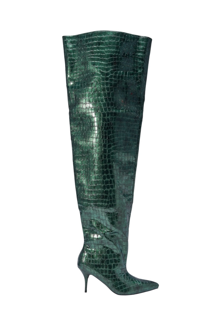 AZALEA WANG HALINA DARK GREEN CROC STILETTO BOOT
