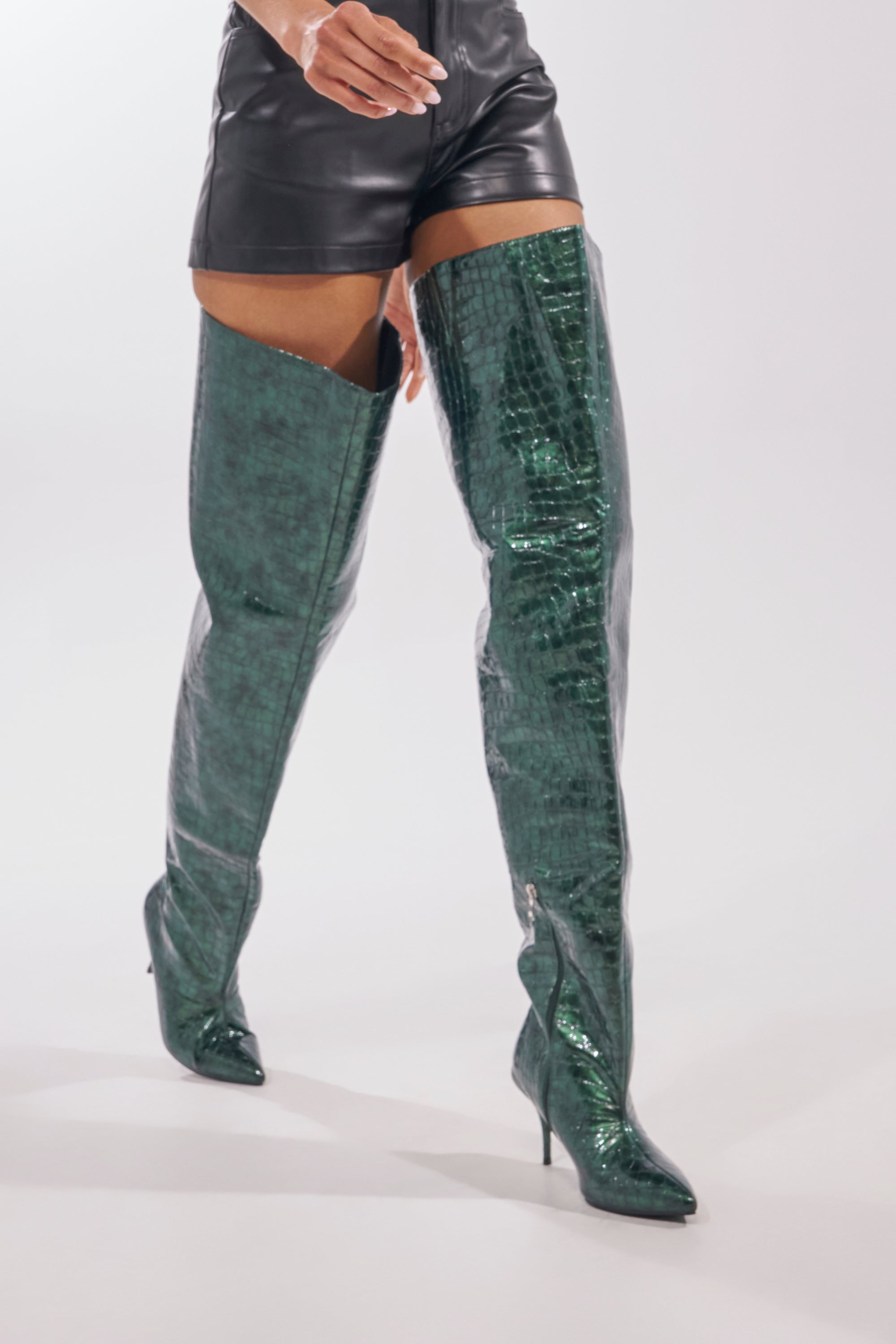 AZALEA WANG HALINA DARK GREEN CROC STILETTO BOOT