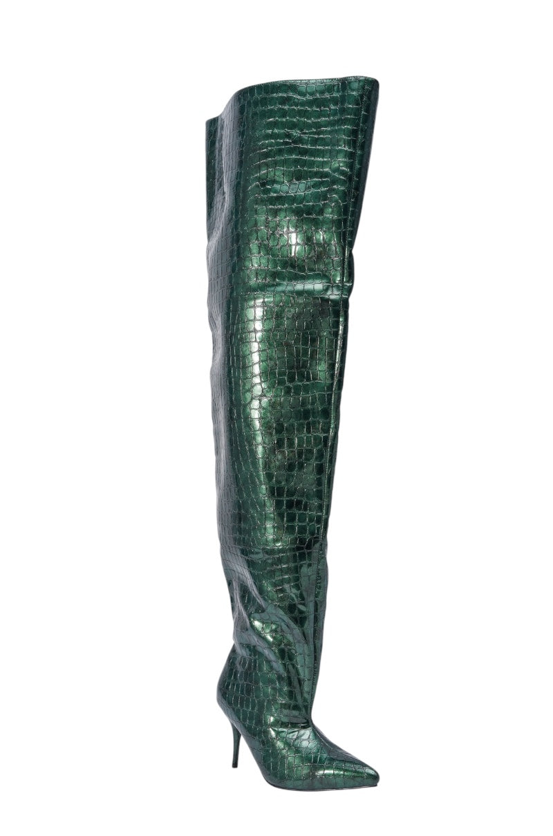 AZALEA WANG HALINA DARK GREEN CROC STILETTO BOOT