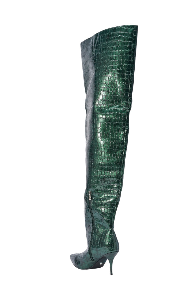 AZALEA WANG HALINA DARK GREEN CROC STILETTO BOOT