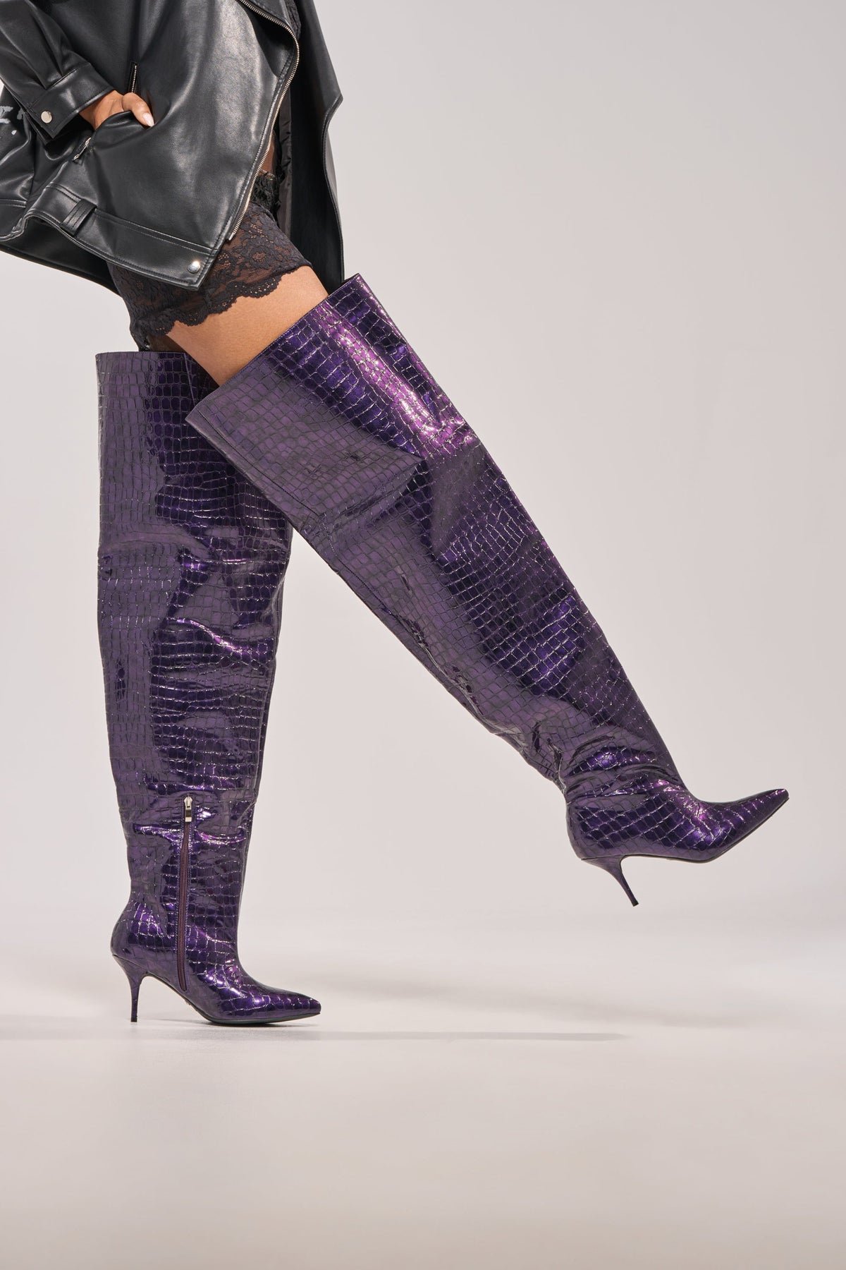 AZALEA WANG HALINA DARK PURPLE CROC STILETTO BOOT