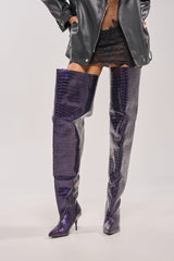 AZALEA WANG HALINA DARK PURPLE CROC STILETTO BOOT