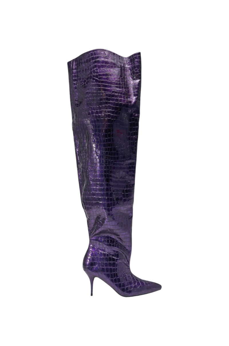 AZALEA WANG HALINA DARK PURPLE CROC STILETTO BOOT