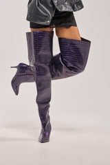 AZALEA WANG HALINA DARK PURPLE CROC STILETTO BOOT