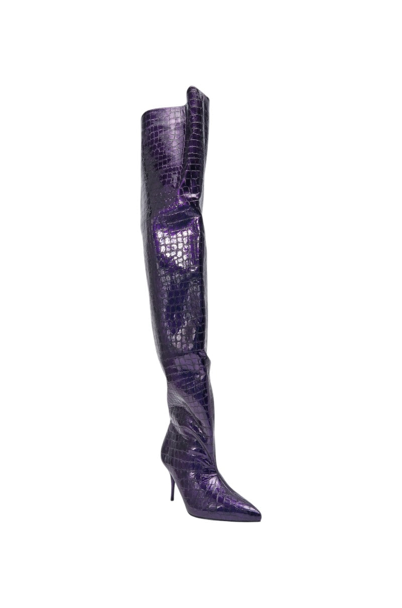 AZALEA WANG HALINA DARK PURPLE CROC STILETTO BOOT
