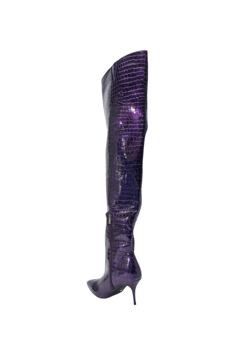 AZALEA WANG HALINA DARK PURPLE CROC STILETTO BOOT