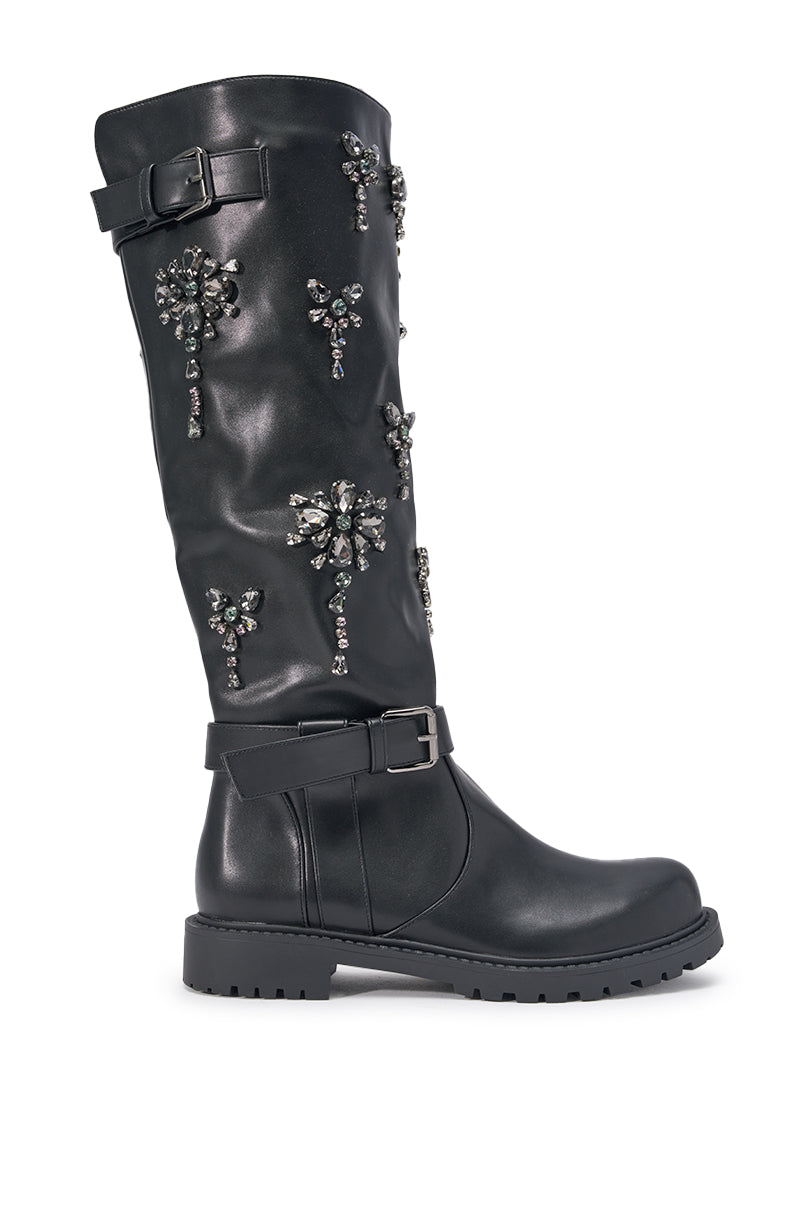 AZALEA WANG HANOVER BLACK EMBELLISHED FLAT BOOT