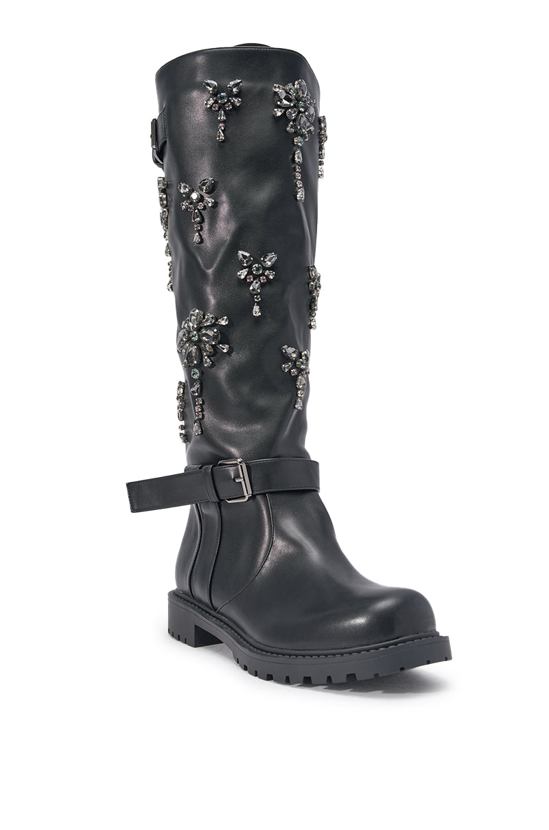 AZALEA WANG HANOVER BLACK EMBELLISHED FLAT BOOT