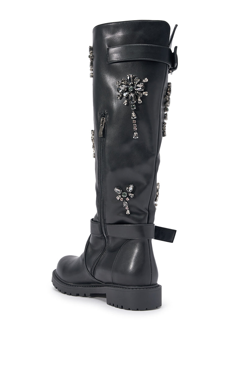 AZALEA WANG HANOVER BLACK EMBELLISHED FLAT BOOT