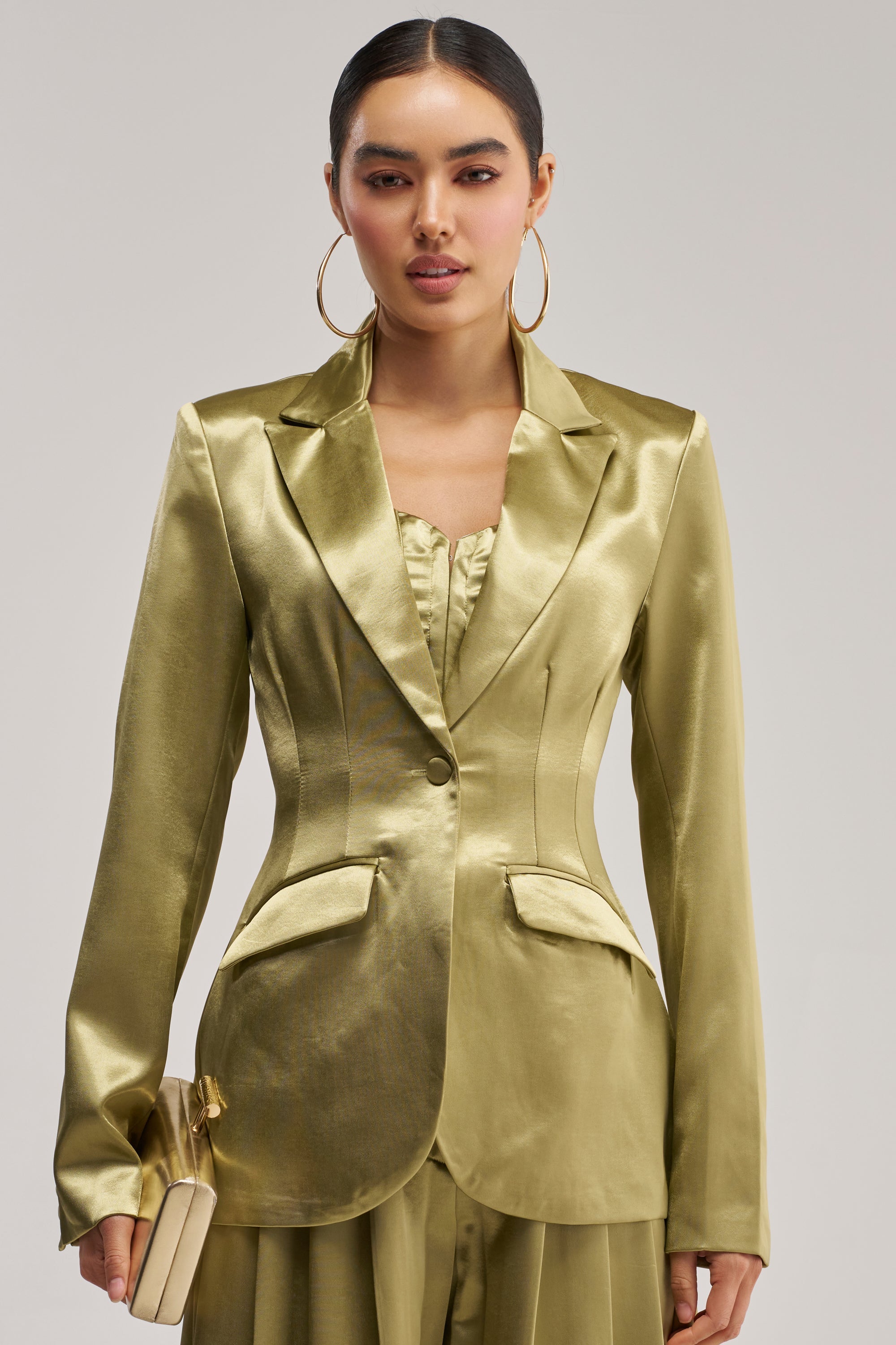 IRIS SATIN BLAZER IN OLIVE