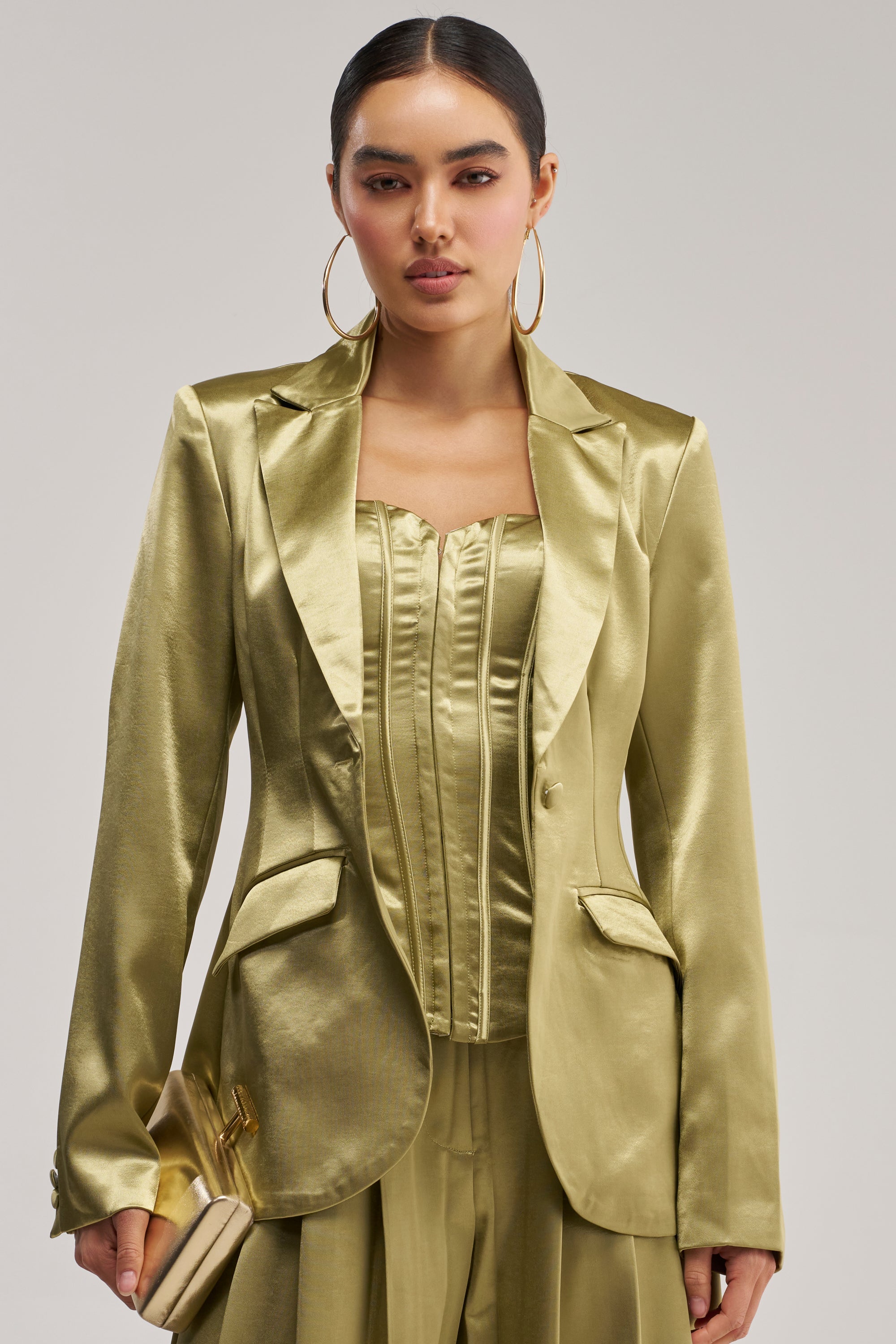 IRIS SATIN BLAZER IN OLIVE