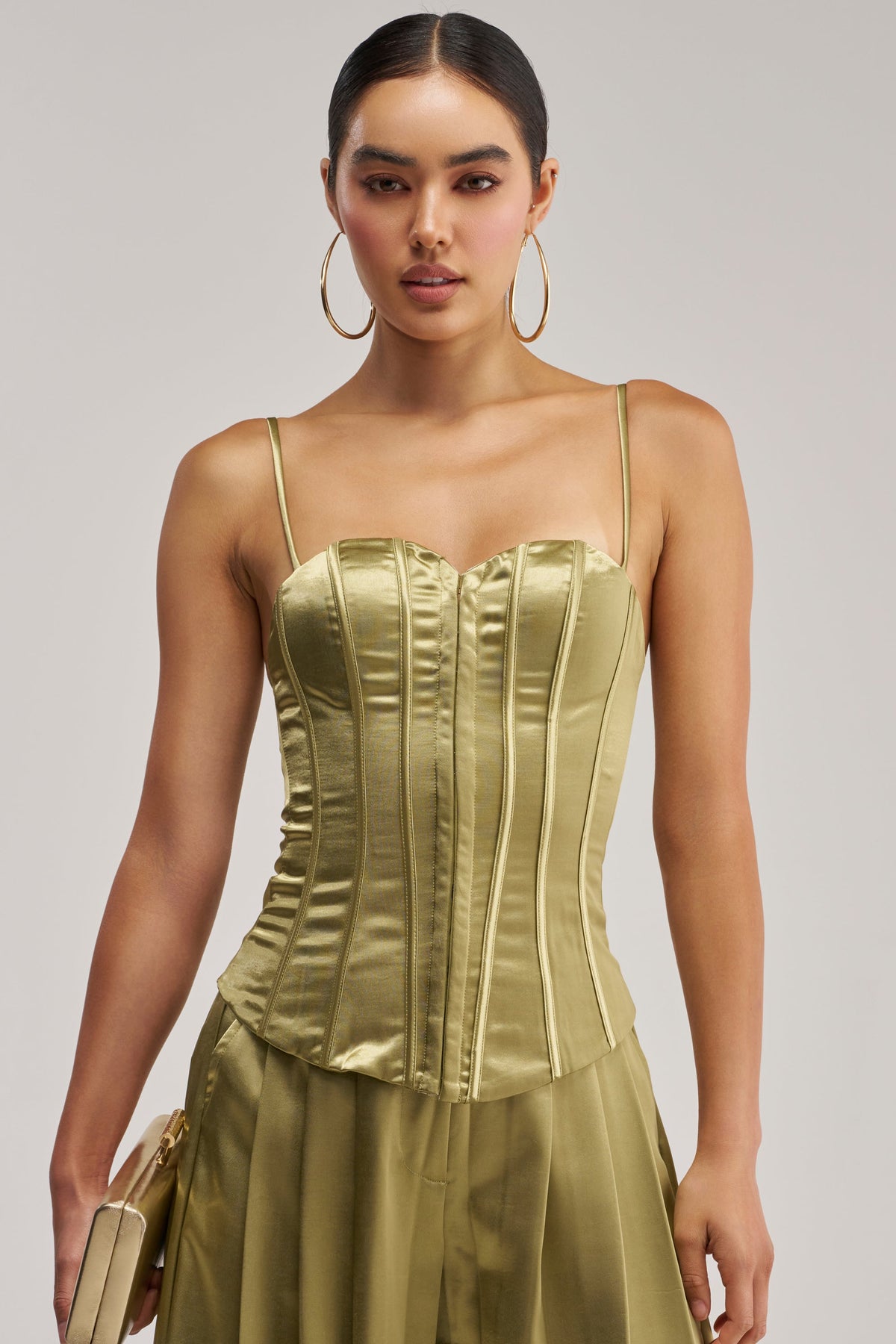 IRIS SATIN CORSET IN OLIVE