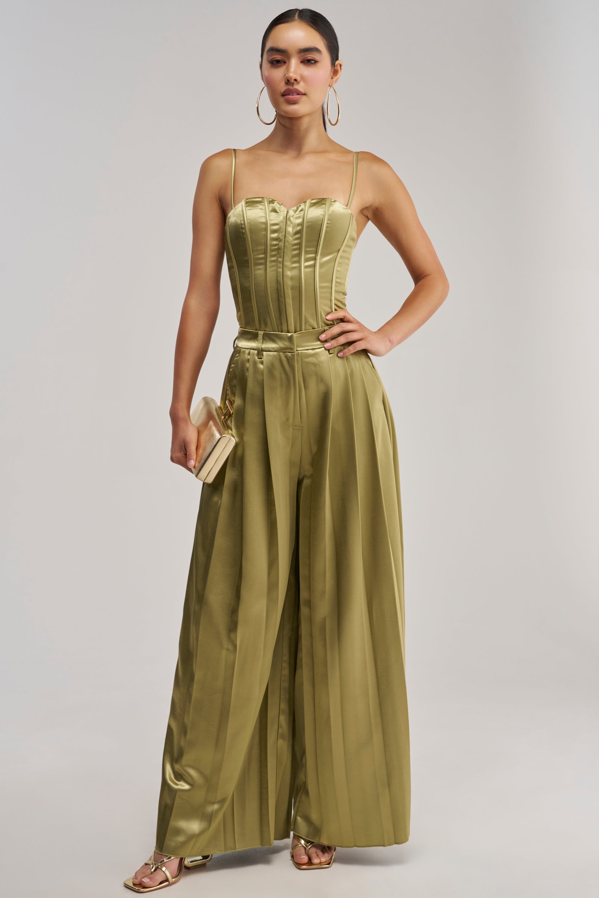 IRIS SATIN CORSET IN OLIVE