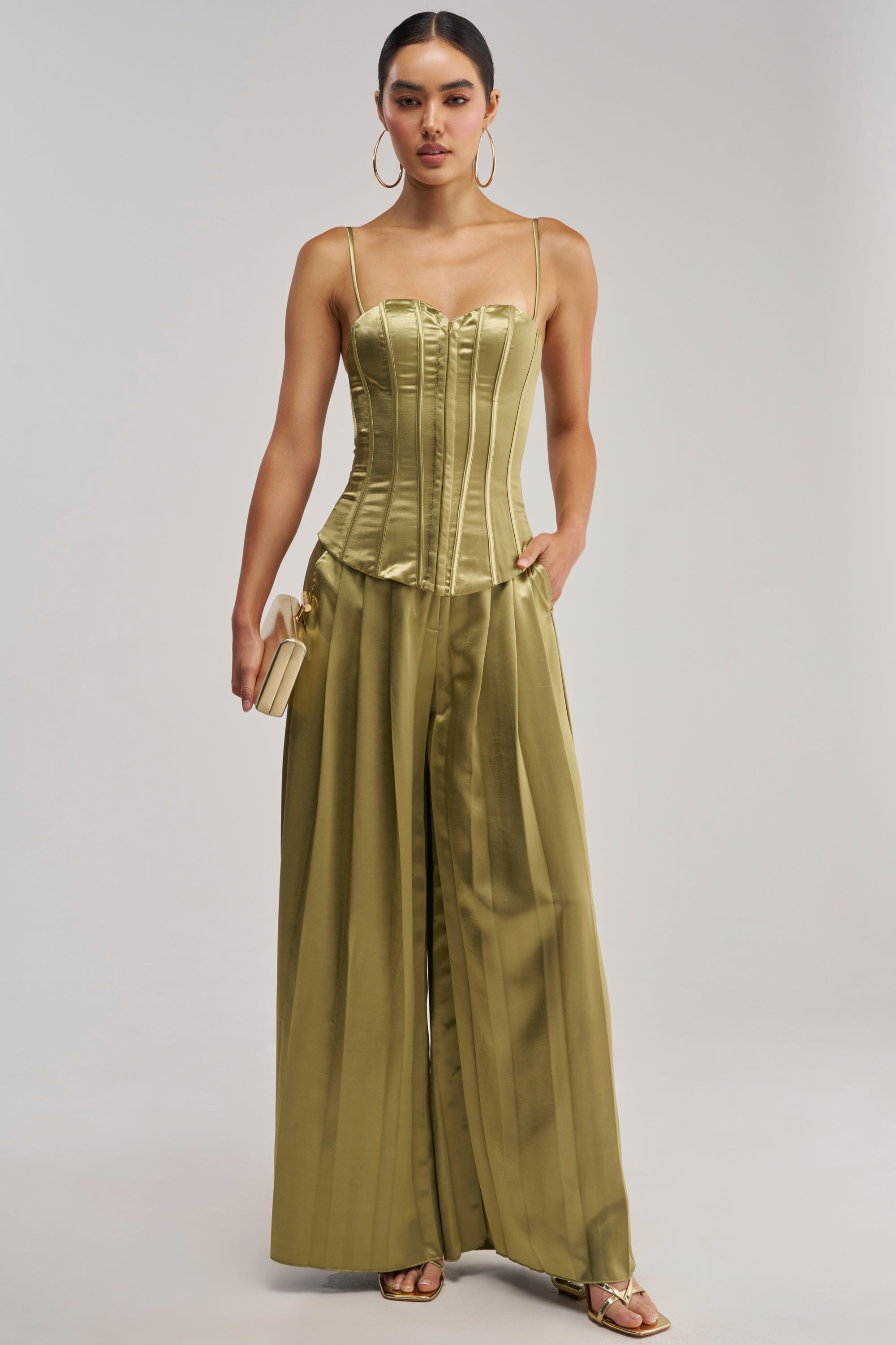 IRIS SATIN CORSET IN OLIVE