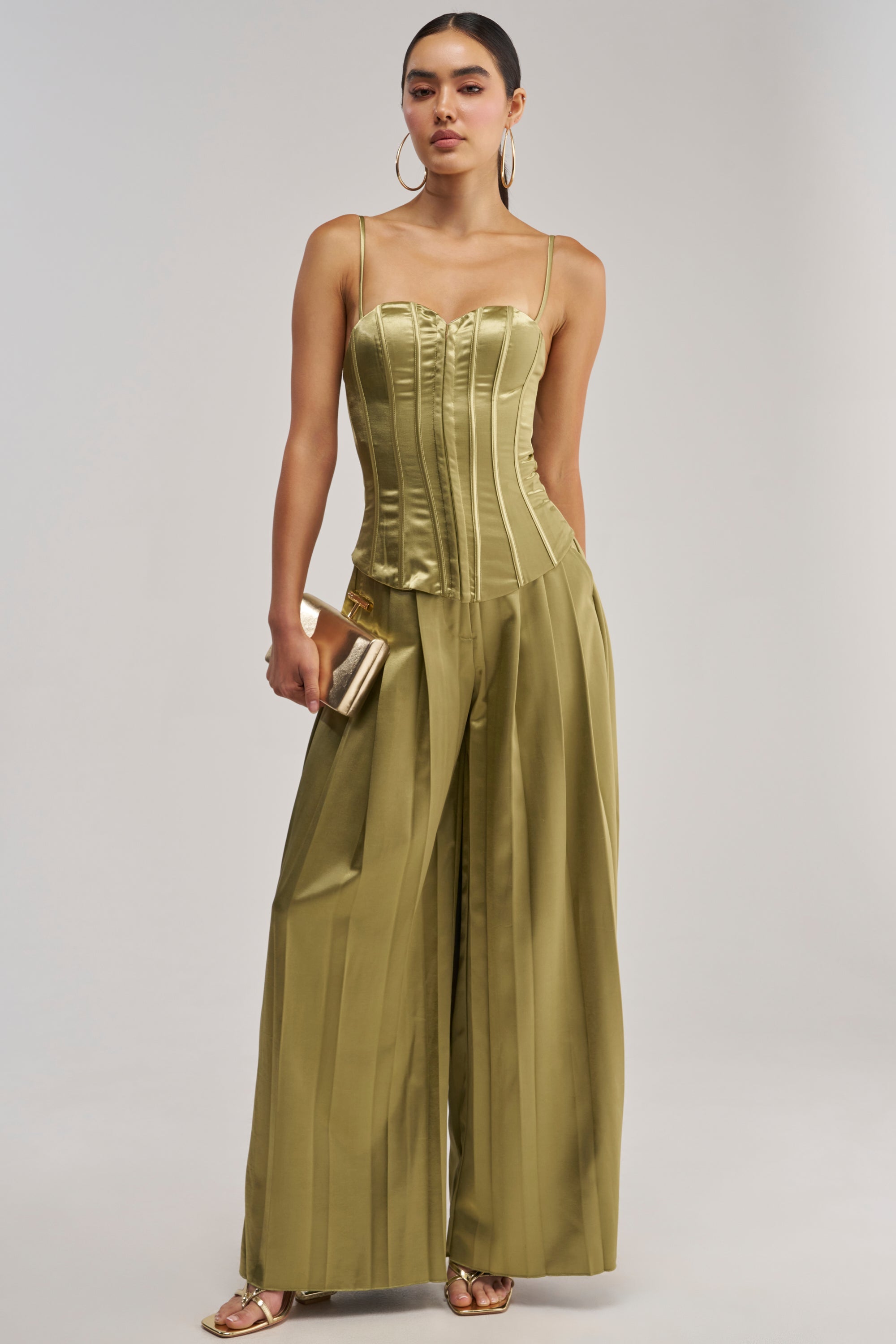 IRIS SATIN CORSET IN OLIVE