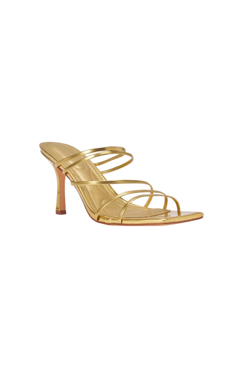 AKIRA HUGHIE GOLD SLIP ON MULE STILETTO SANDAL