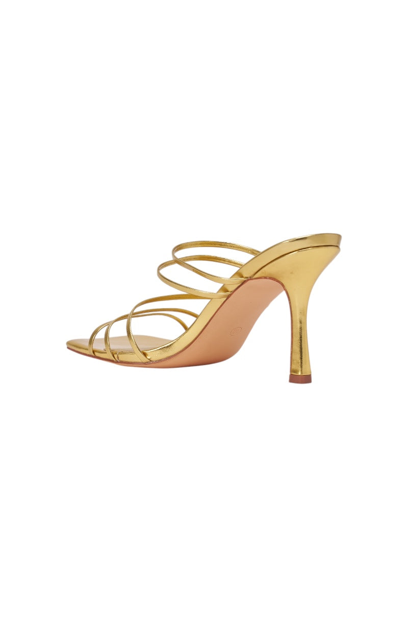 AKIRA HUGHIE GOLD SLIP ON MULE STILETTO SANDAL