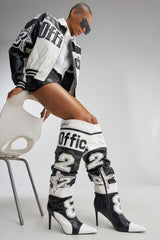 AKIRA GOLD HYPE COLOR BLOCKED SPORTY STILETTO BOOT
