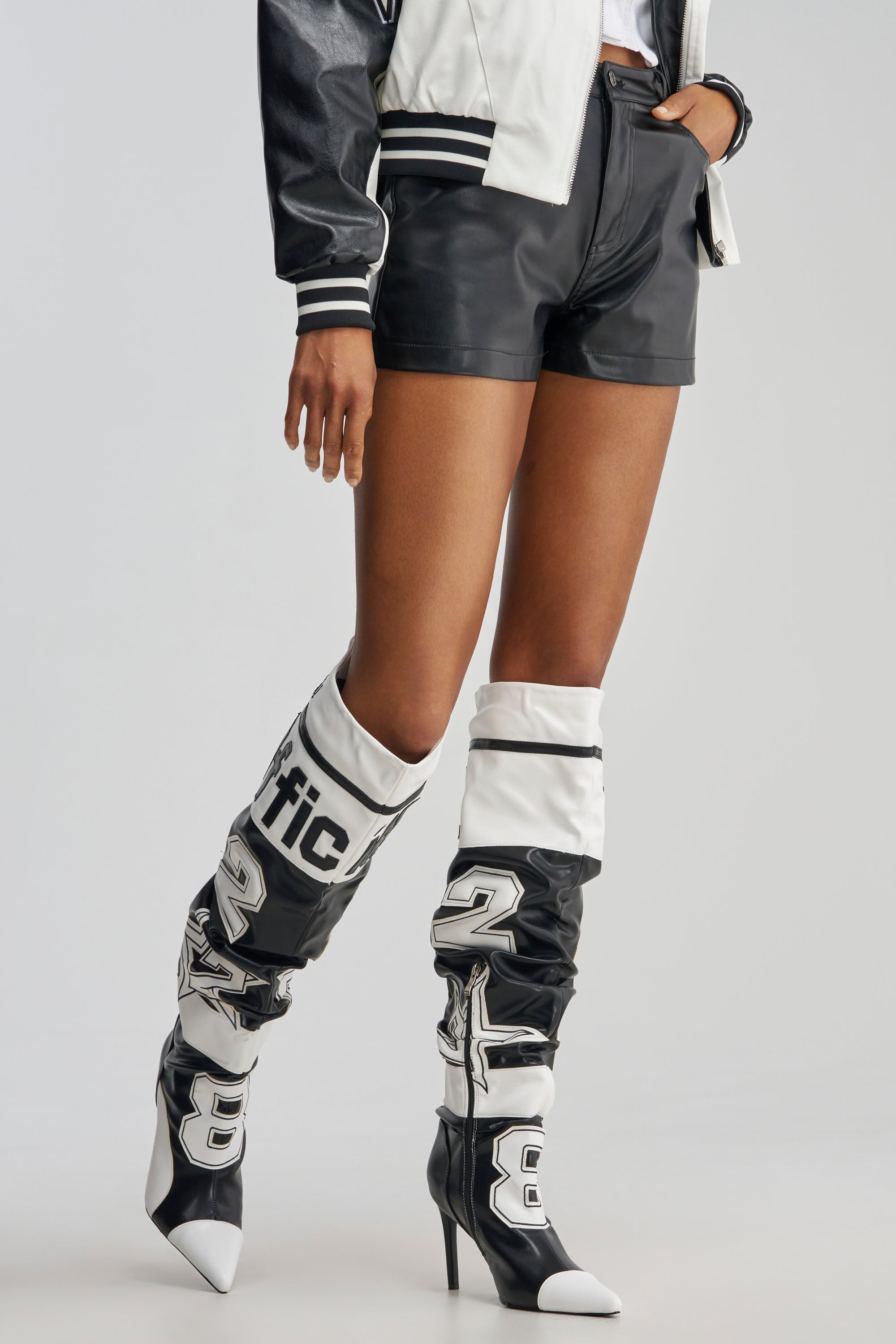 AKIRA GOLD HYPE COLOR BLOCKED SPORTY STILETTO BOOT