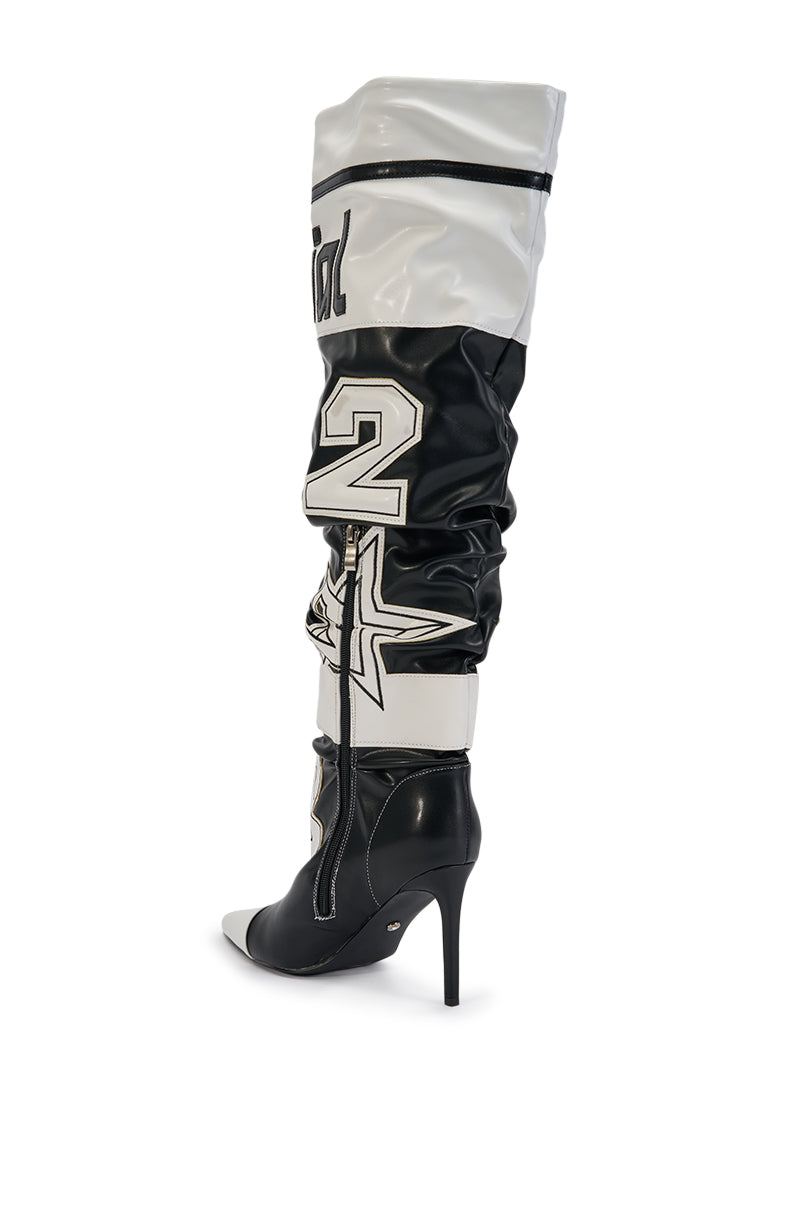 AKIRA GOLD HYPE COLOR BLOCKED SPORTY STILETTO BOOT