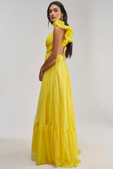 POPPING CHAMPAGNE CHIFFON MAXI DRESS IN YELLOW