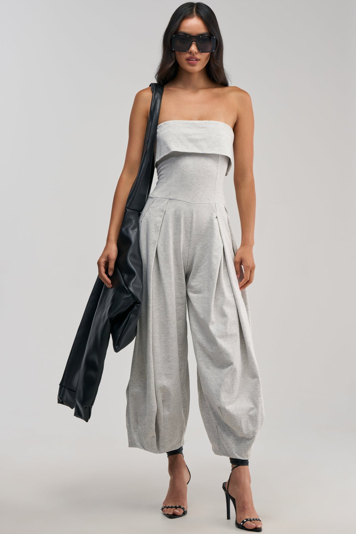 COMFY AND CUTE STRAPLESS JUMPSUIT IN HEATHER GREY