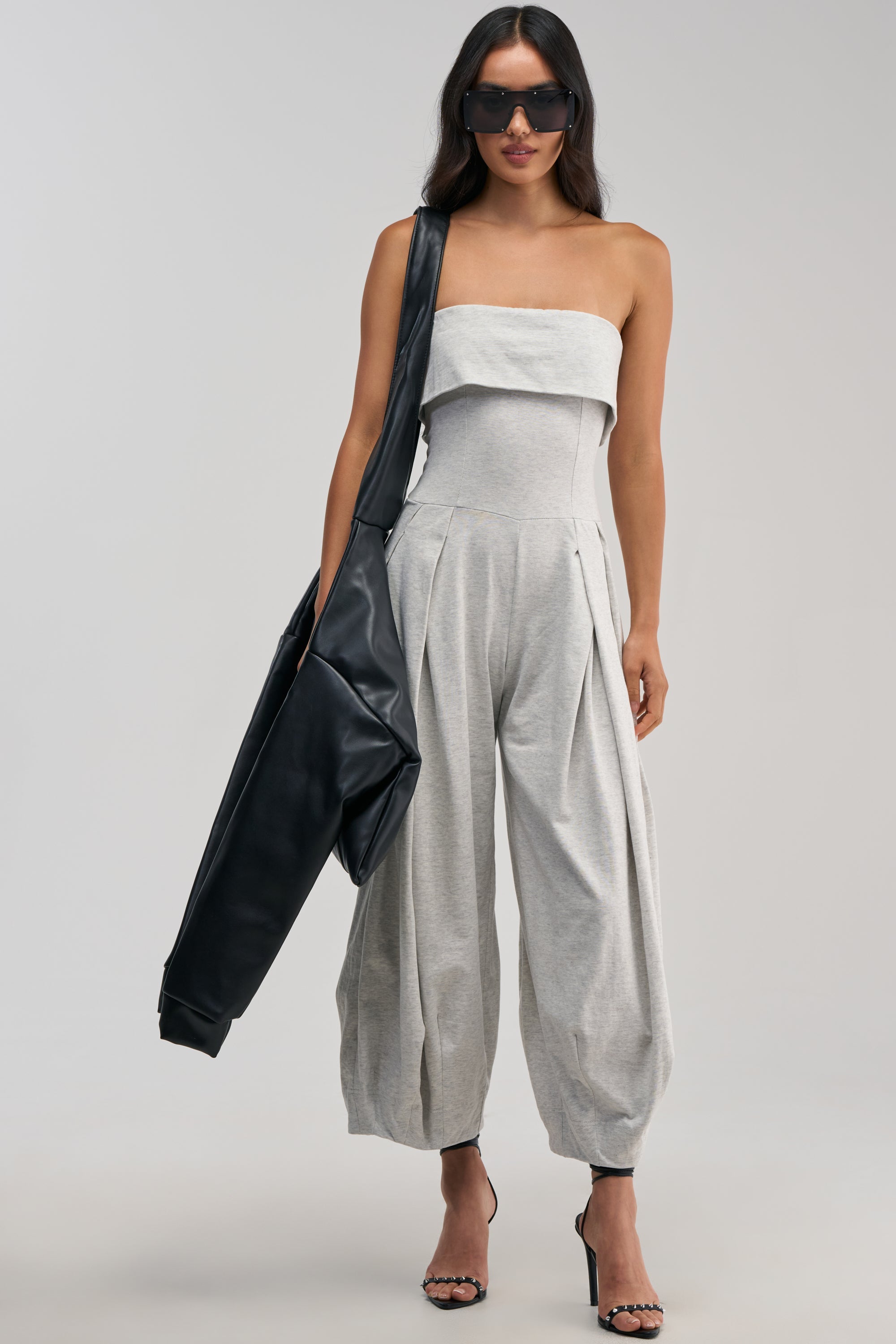 COMFY AND CUTE STRAPLESS JUMPSUIT IN HEATHER GREY