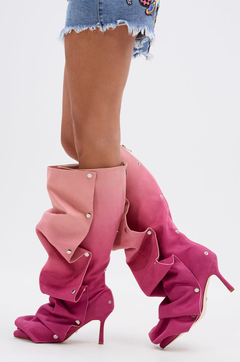 AZALEA WANG IMOGINE PINK MULTI FAUX SUEDE BOOT