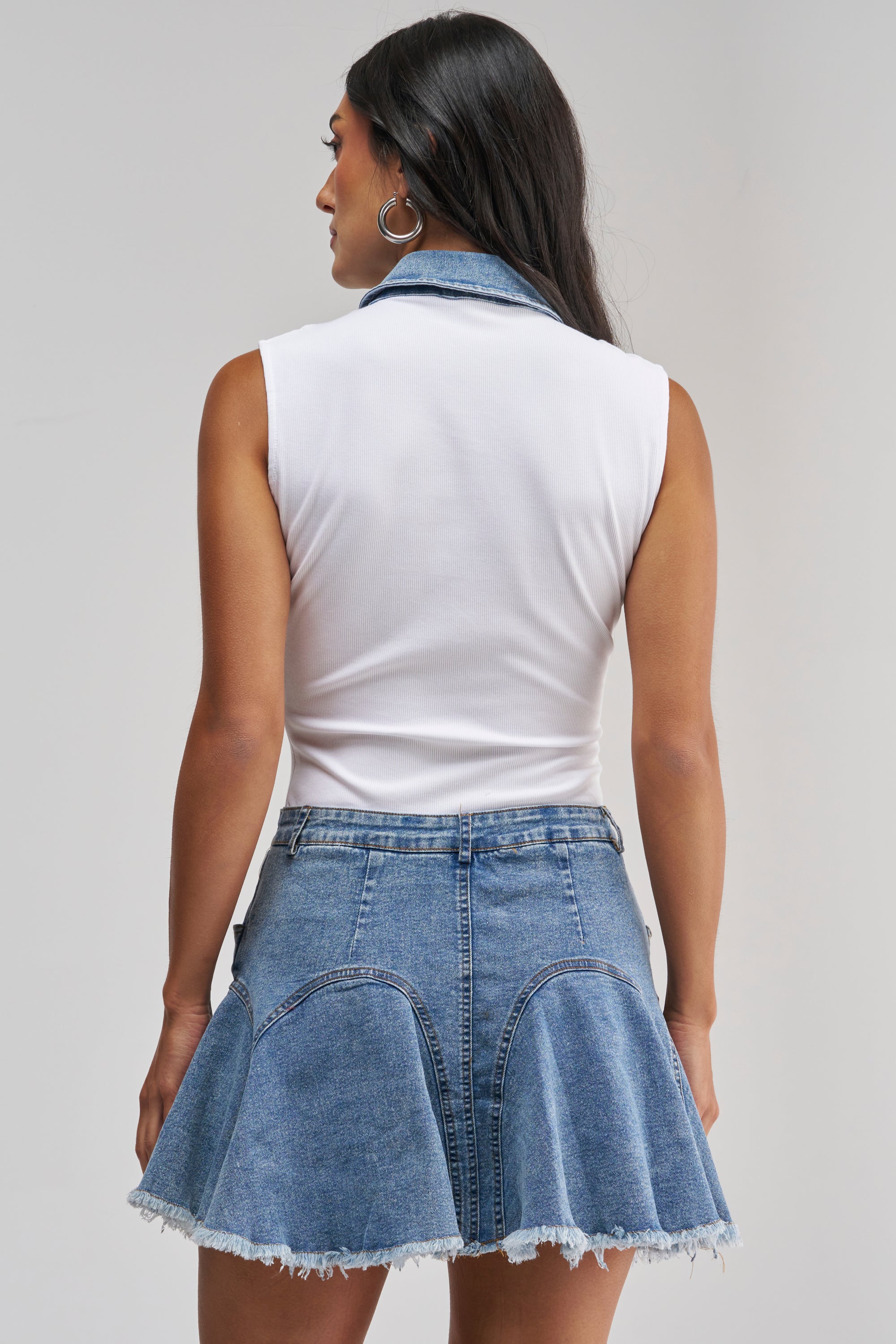JULIETTE KNIT DENIM SLEEVELESS MINI DRESS