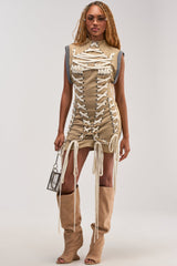 BANKS LACE UP MOCK NECK KNIT MINI DRESS IN DESERT